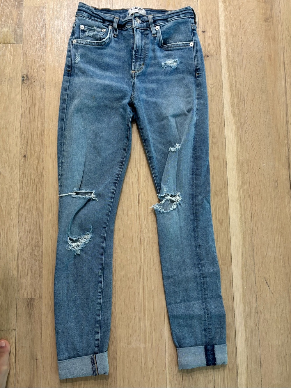 Agolde Blue Distressed Skinny Jeans